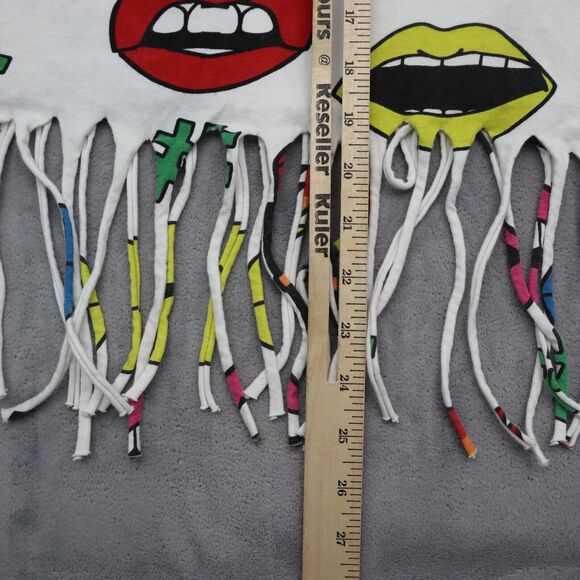 On Fire Shirt Womens L Multicolor Short Sleeve Crew Neck Fringe Hem Tee - Picture 5 of 14